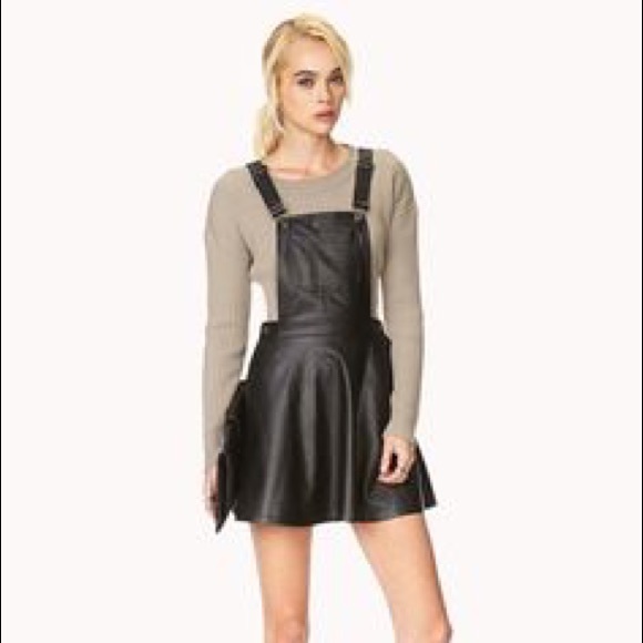 Forever 21 Dresses & Skirts - NWT Forever21 Faux Leather Overalls Skater Dress